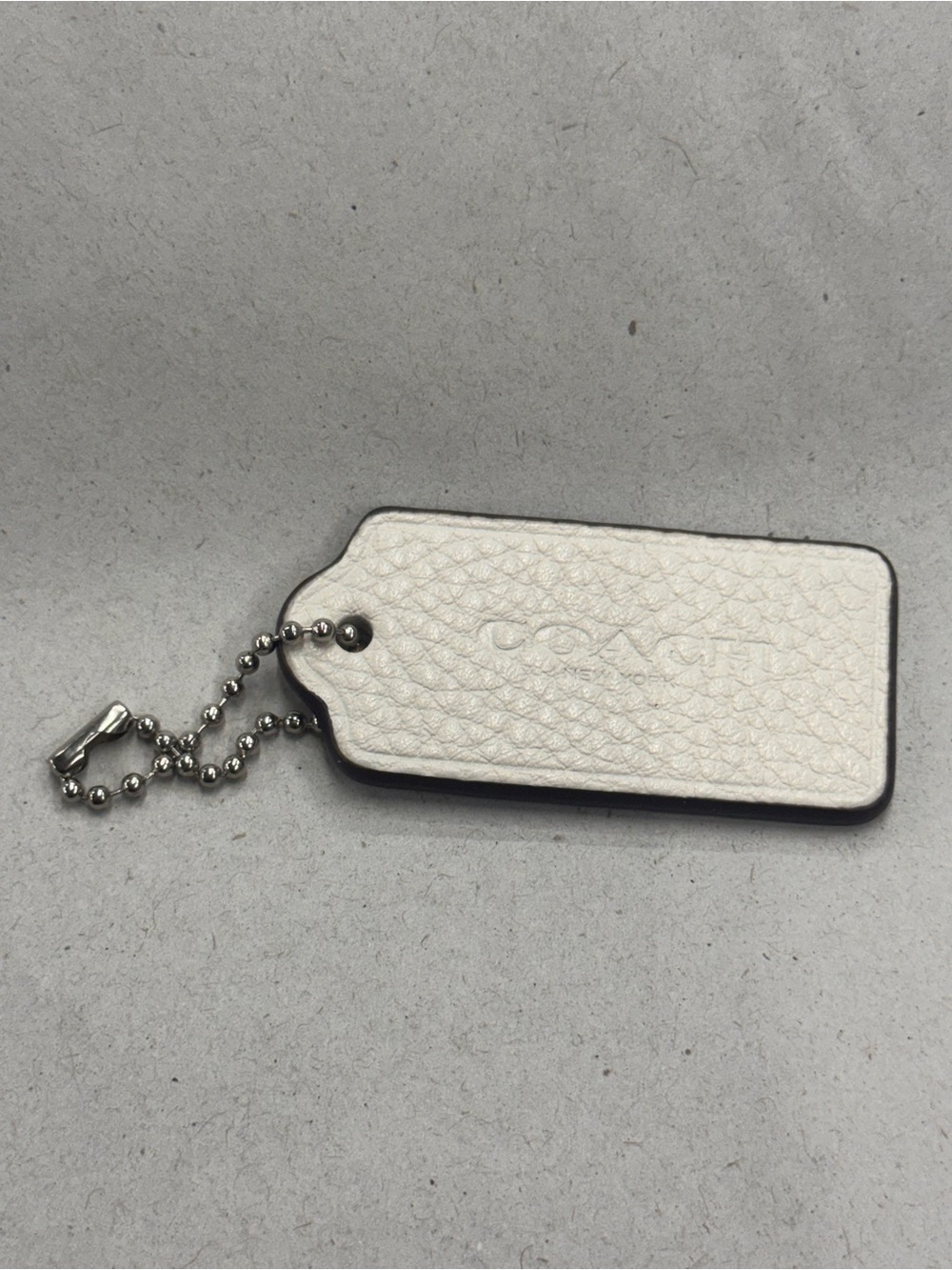 Coach 2” White Pebble Leather Fob Hang Tag Bag Charm Accessory